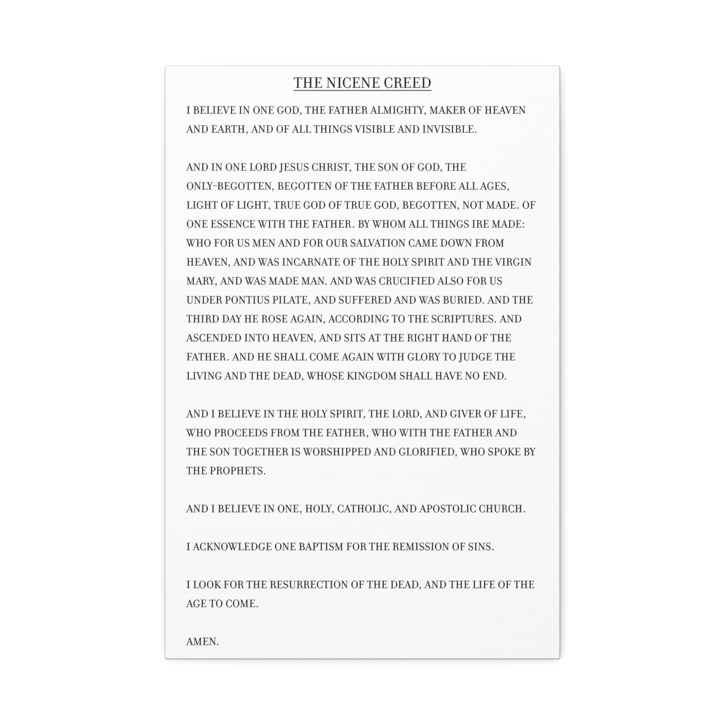The Nicene Creed on Stretched Canvas