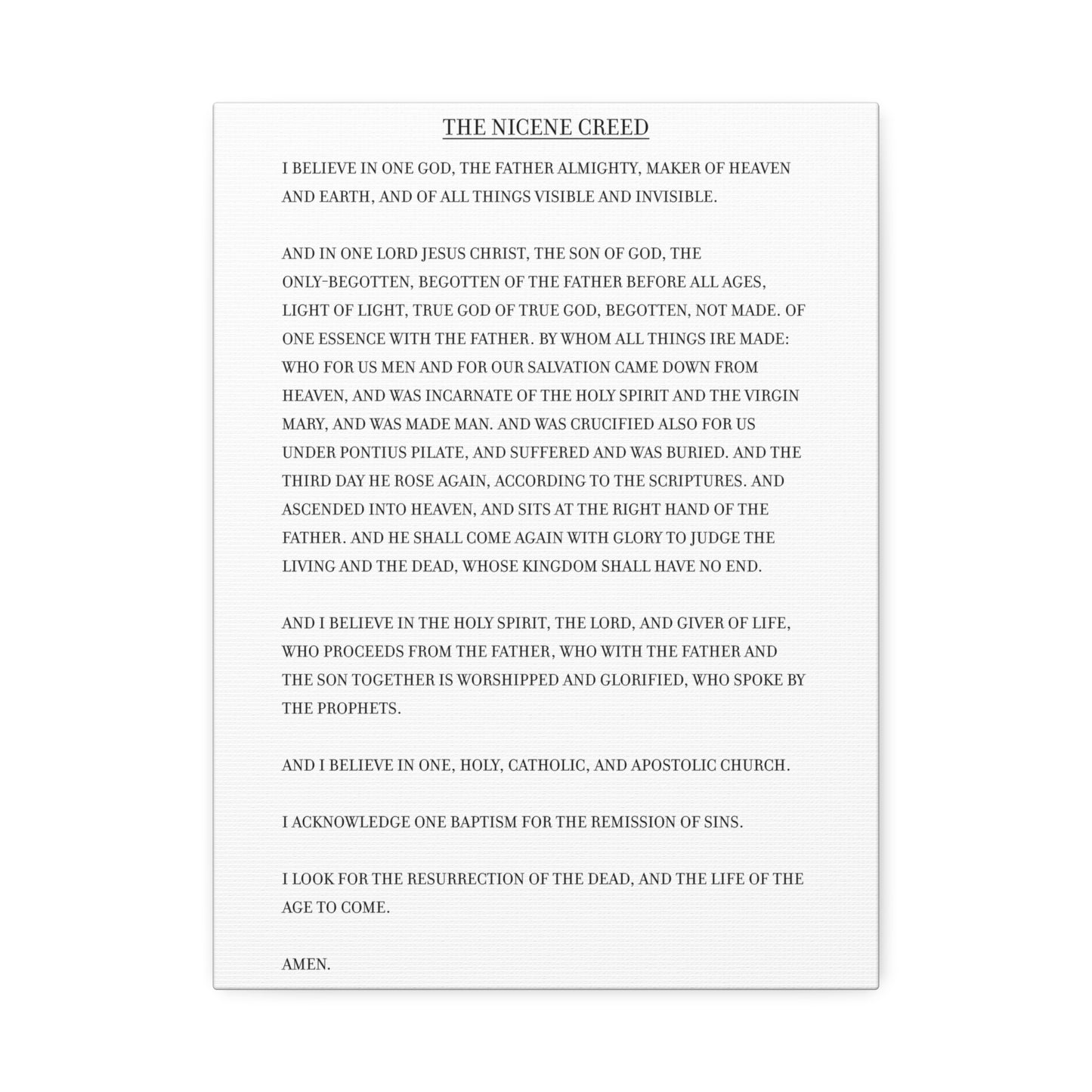 The Nicene Creed on Stretched Canvas