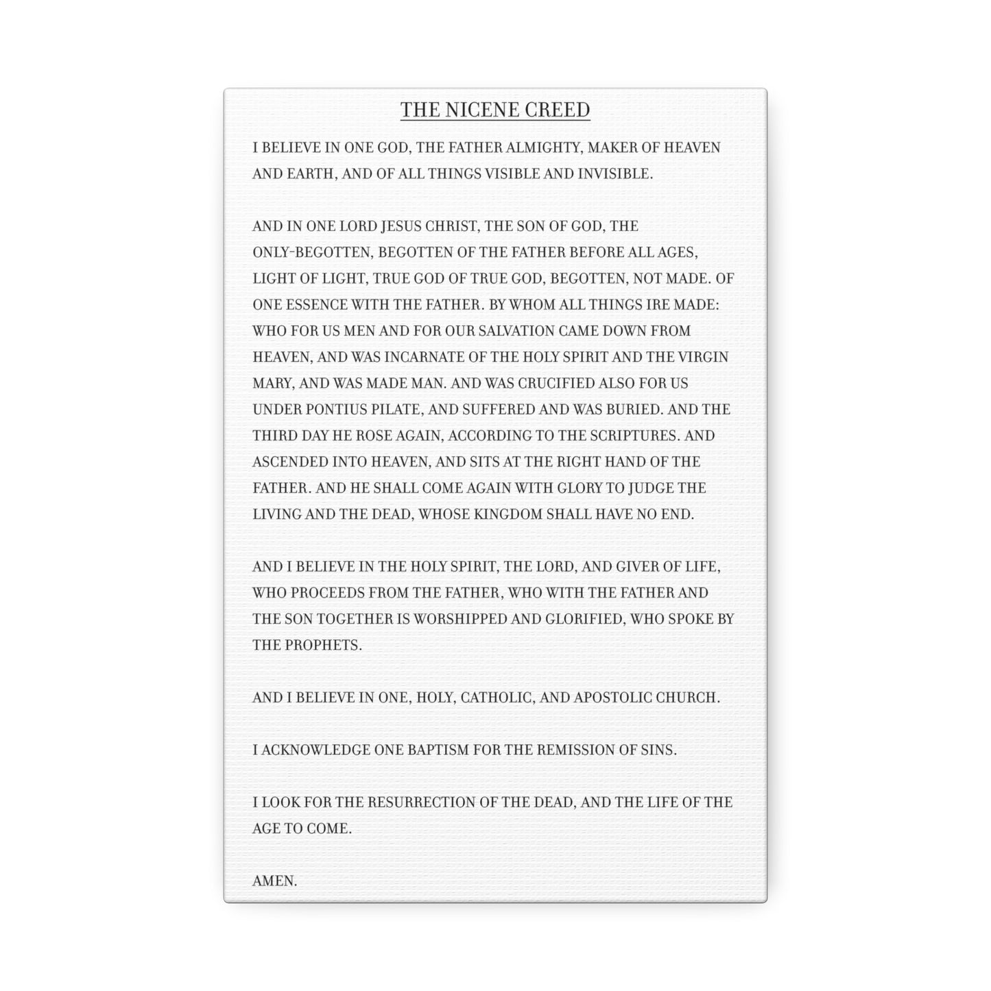 The Nicene Creed on Stretched Canvas