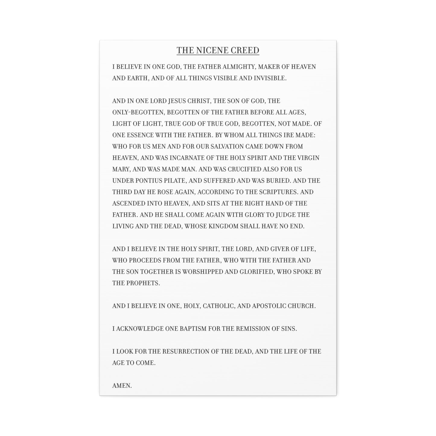 The Nicene Creed on Stretched Canvas