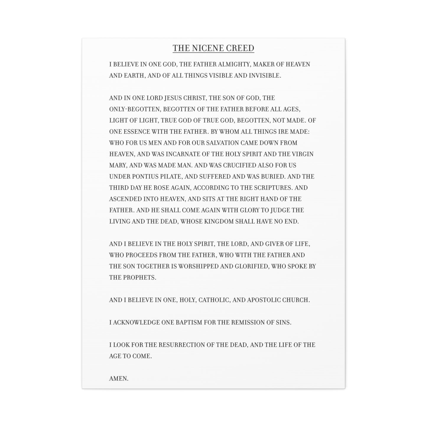 The Nicene Creed on Stretched Canvas